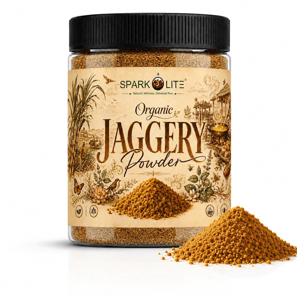 SPARKOLITE® Organic Jaggery Powder 100 Gram | Unrefined Natural Sweetener | Made from Organic Sugarcane Juice | No Chemicals, No Sulphur | Rich Caramel Taste | Alternative to Refined Sugar | For Tea, Coffee, Sweets & Daily Use