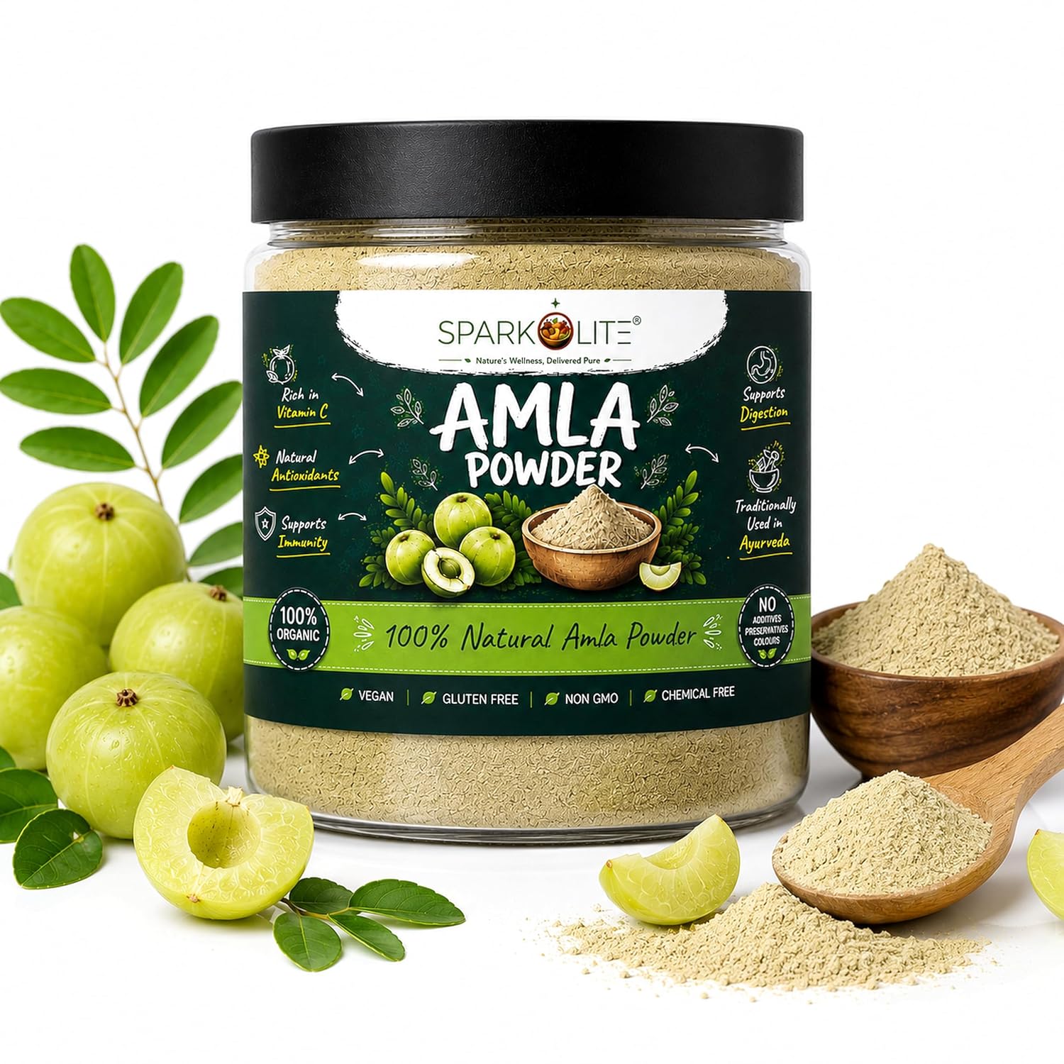 SPARKOLITE® Amla Powder 1kg (Pack of 2 x 500g) | Pure & Natural Amla Fruit Powder | Rich in Vitamin C | Supports Immunity, Hair & Skin Health | No Added Sugar or Preservatives