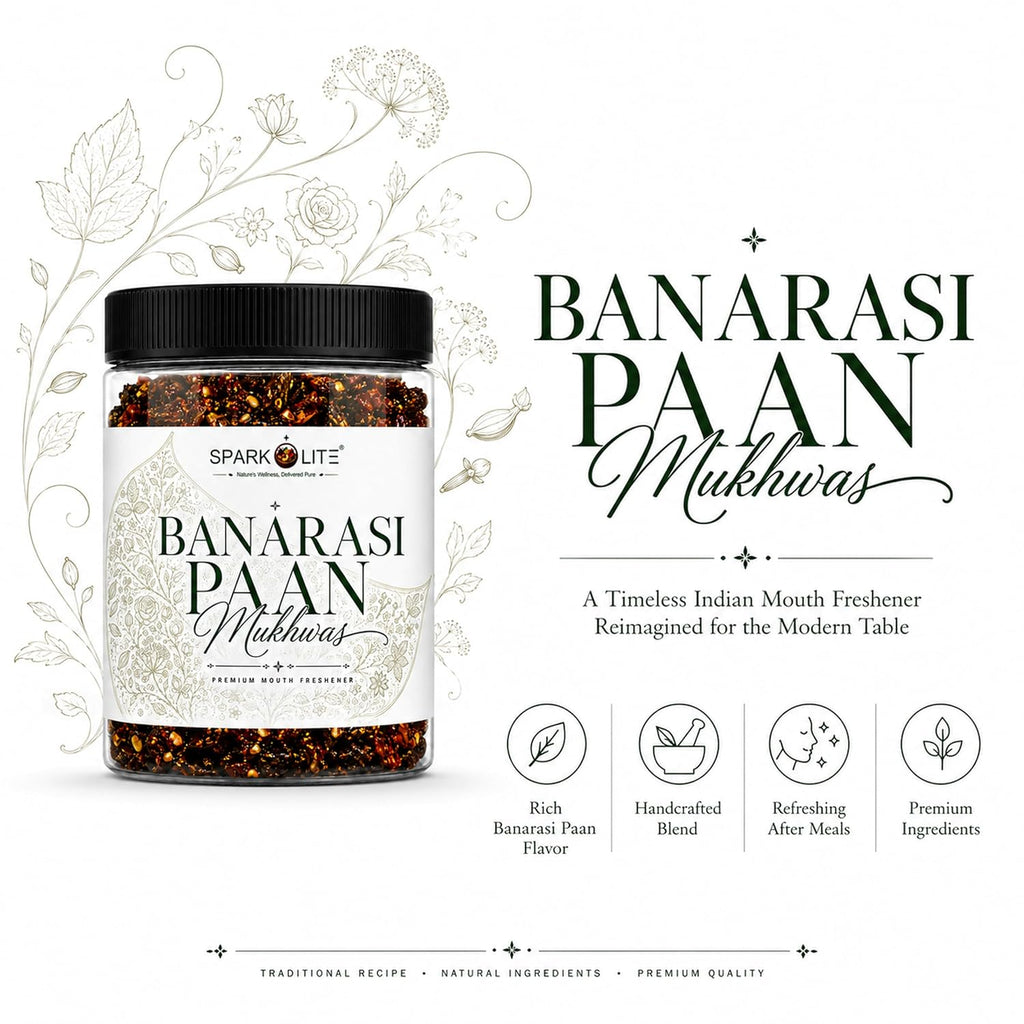 SPARKOLITE® Banarasi Paan Mukhwas 150 Gram| Premium Mouth Freshener | Traditional Banarasi Paan Blend | Saunf, Rose Petals & Aromatic Seeds | Refreshing After Meal Mukhwas | Vegetarian