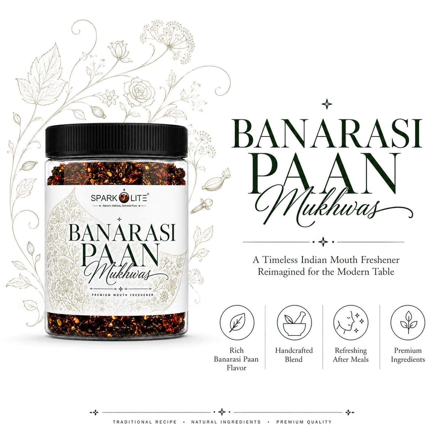 SPARKOLITE® Banarasi Paan Mukhwas 150 Gram| Premium Mouth Freshener | Traditional Banarasi Paan Blend | Saunf, Rose Petals & Aromatic Seeds | Refreshing After Meal Mukhwas | Vegetarian