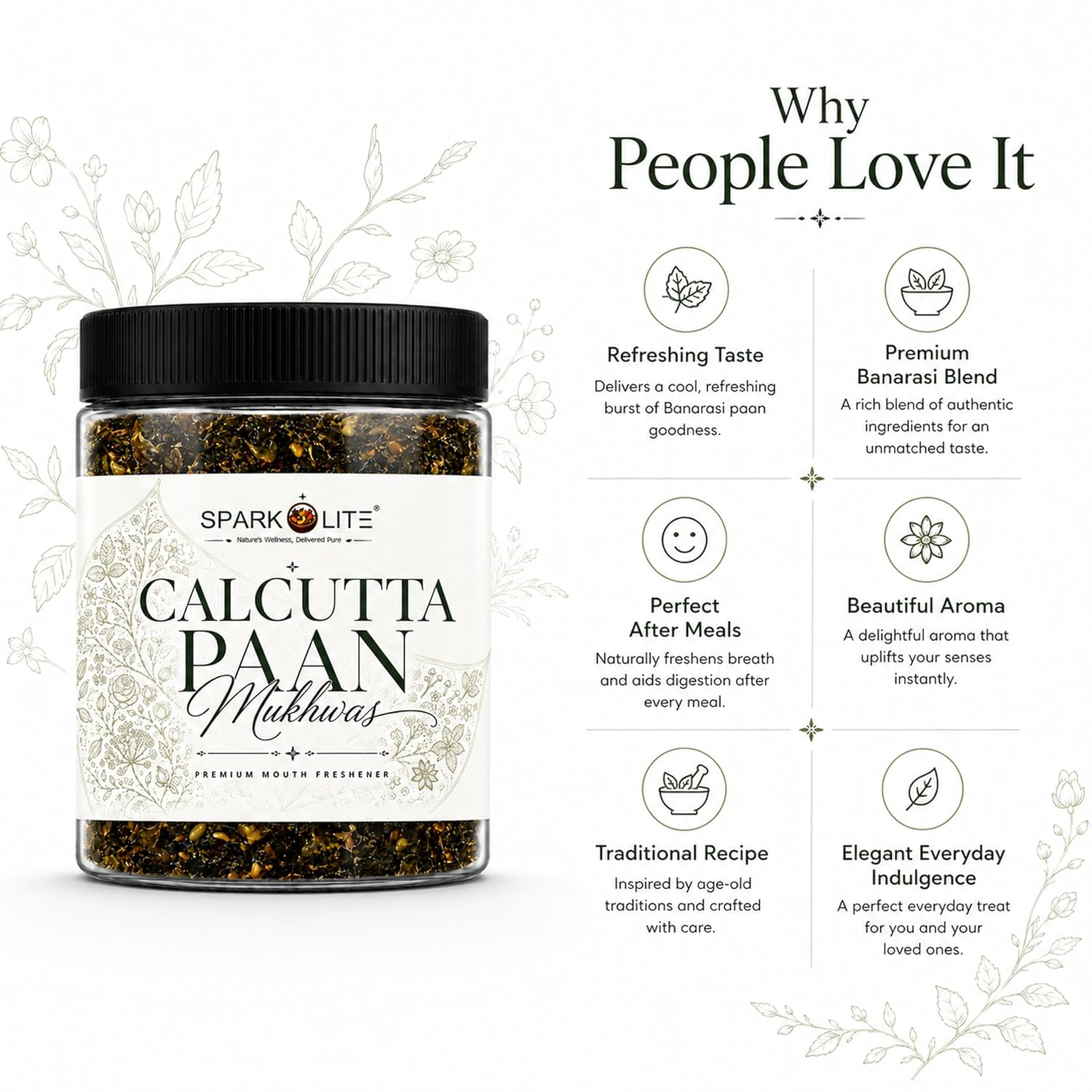 SPARKOLITE® Calcutta Paan Mukhwas 150 Gram| Premium Mouth Freshener | Traditional Indian After Meal Digestive Blend | Sweet & Refreshing Saunf Mix | No Artificial Colours