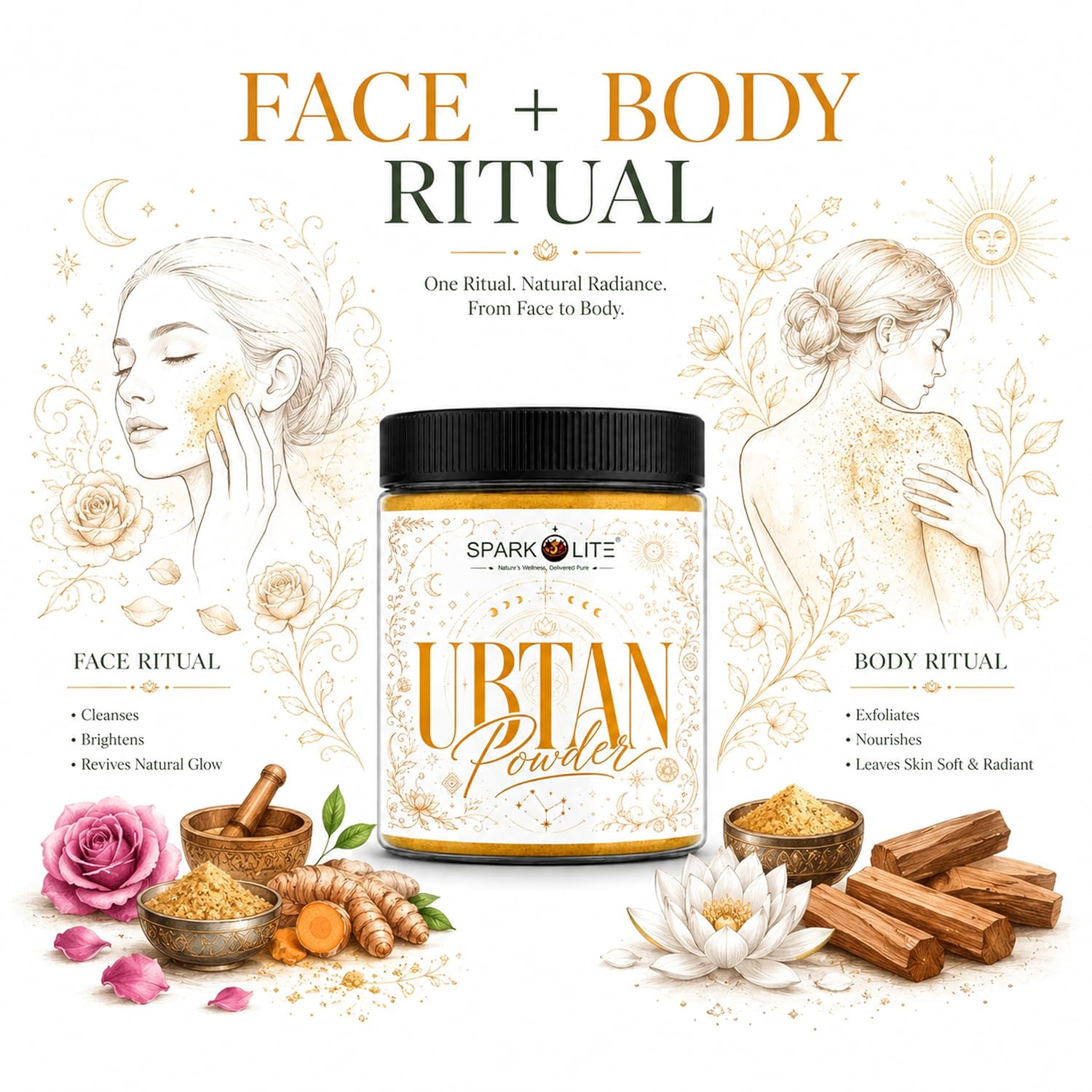 Organic Ubtan Powder for Face & Body 150 Gram| Traditional Ayurvedic Herbal Bath Powder | Natural Skin BrSPARKOLITE® Ubtanemoval Formula | Deep Cleansing & Gentle Exfoliation | For Men & Women