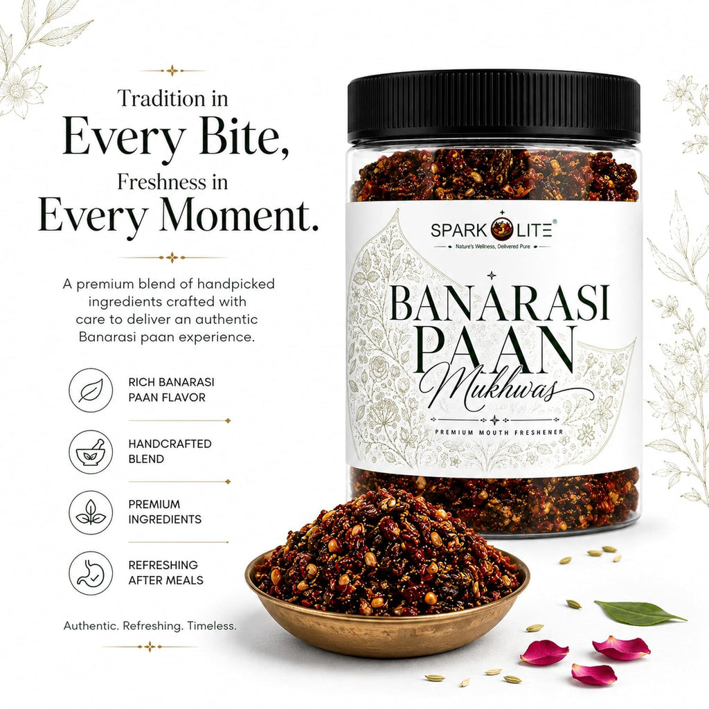 SPARKOLITE® Banarasi Paan Mukhwas 150 Gram| Premium Mouth Freshener | Traditional Banarasi Paan Blend | Saunf, Rose Petals & Aromatic Seeds | Refreshing After Meal Mukhwas | Vegetarian