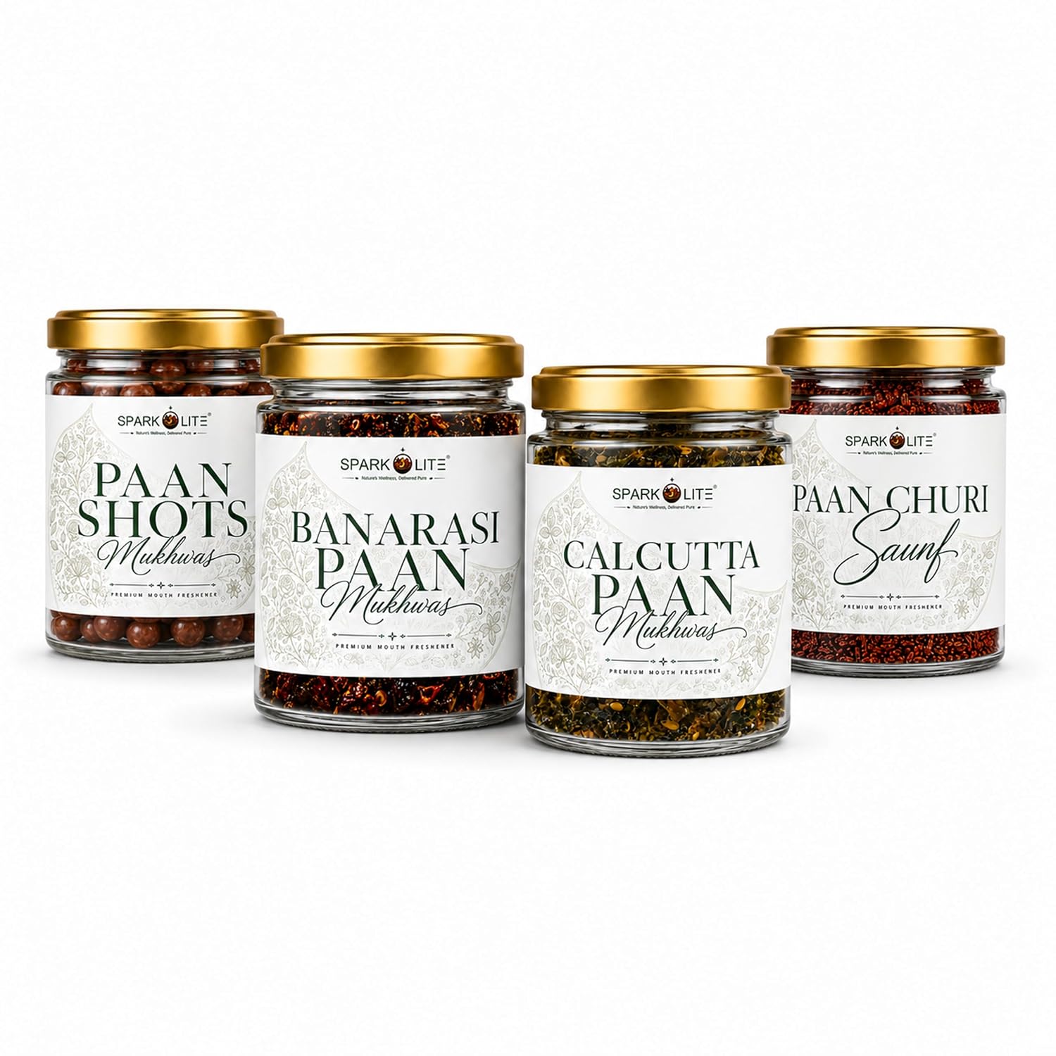 SPARKOLITE® Signature Paan Mukhwas Combo Pack | Calcutta, Banarasi, Shots & Churi Saunf | Premium Mouth Freshener | After-Meal Refreshment | 4 Jars Combo