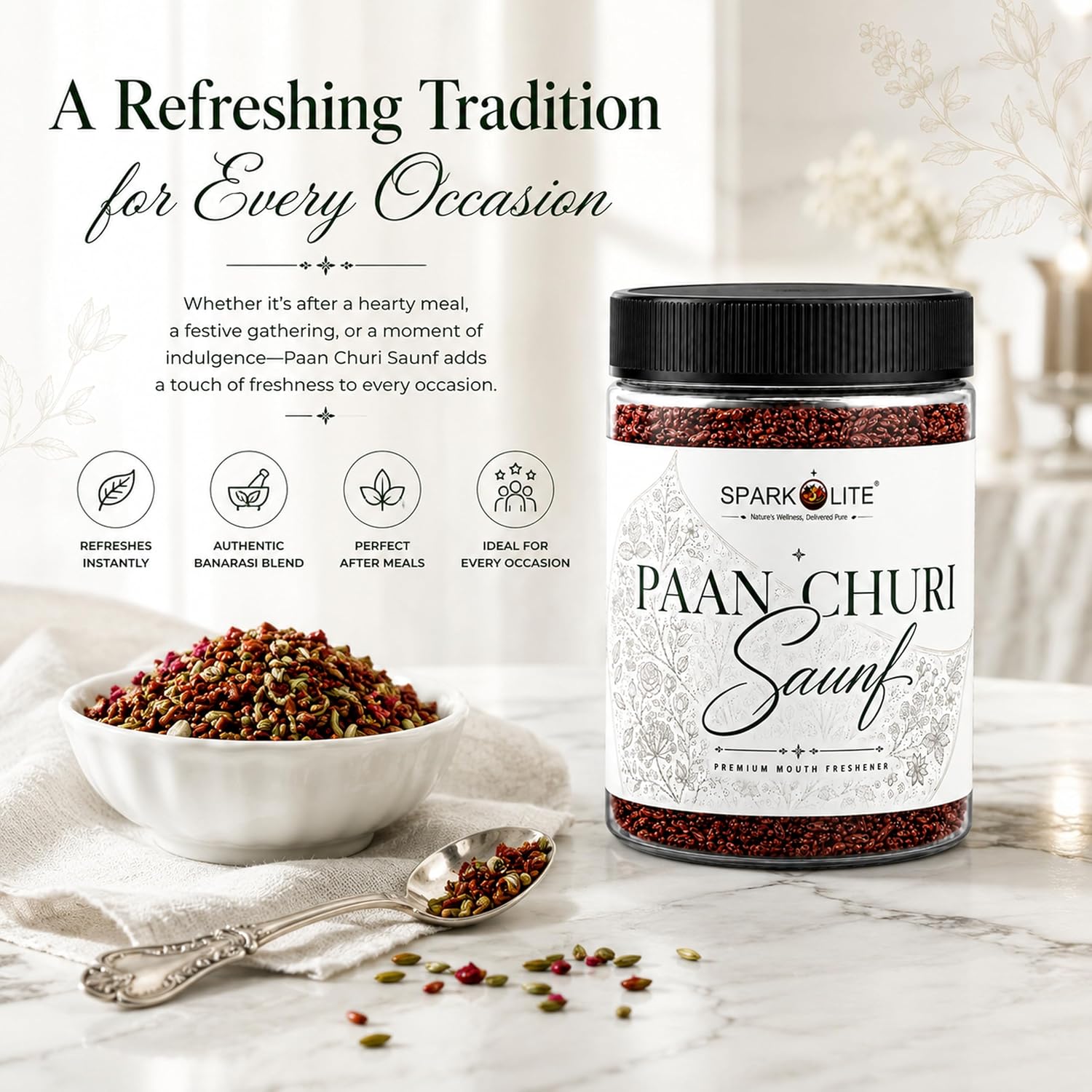 SPARKOLITE® Premium Paan Churi Saunf Mukhwas 150 Gram| Traditional Mouth Freshener | Sweet & Refreshing After Meal Digestive Mix | Premium Fennel Seed Blend | Ready to Eat