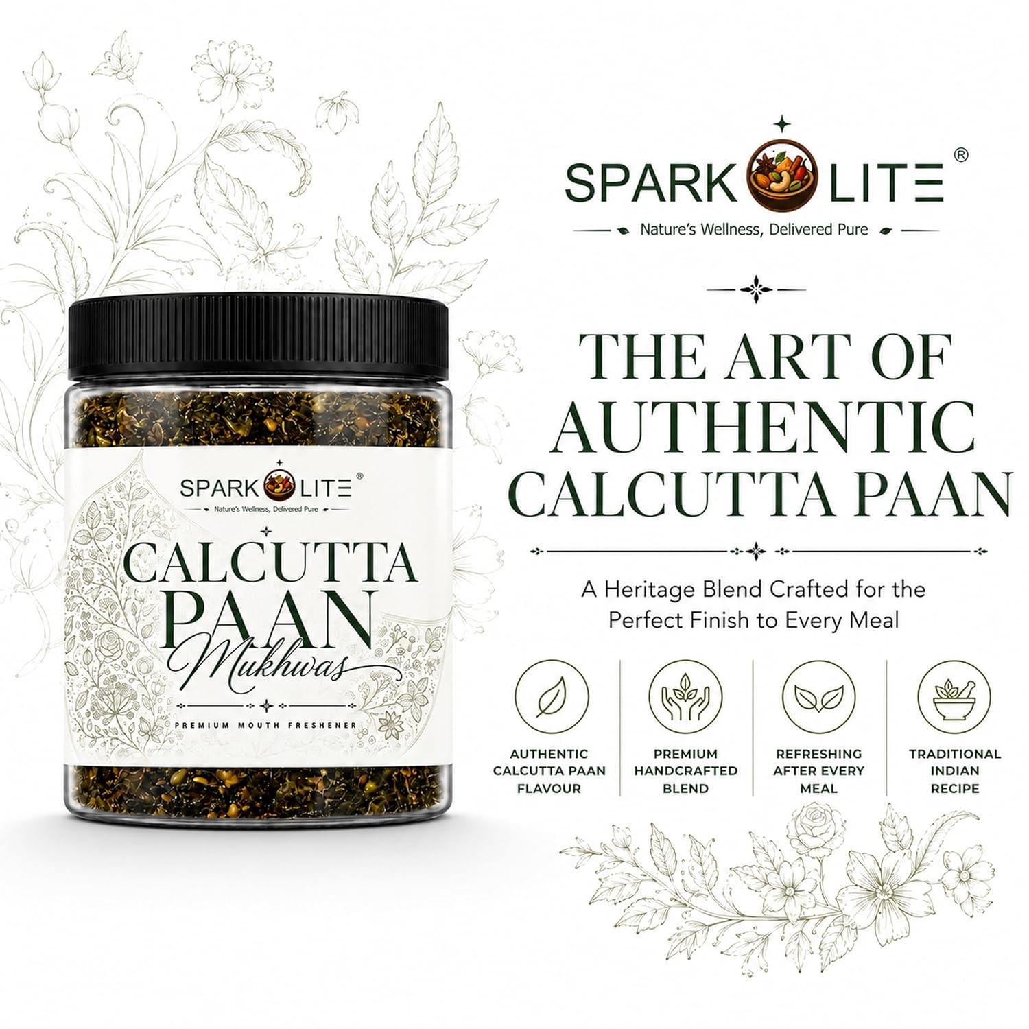 SPARKOLITE® Calcutta Paan Mukhwas 150 Gram| Premium Mouth Freshener | Traditional Indian After Meal Digestive Blend | Sweet & Refreshing Saunf Mix | No Artificial Colours