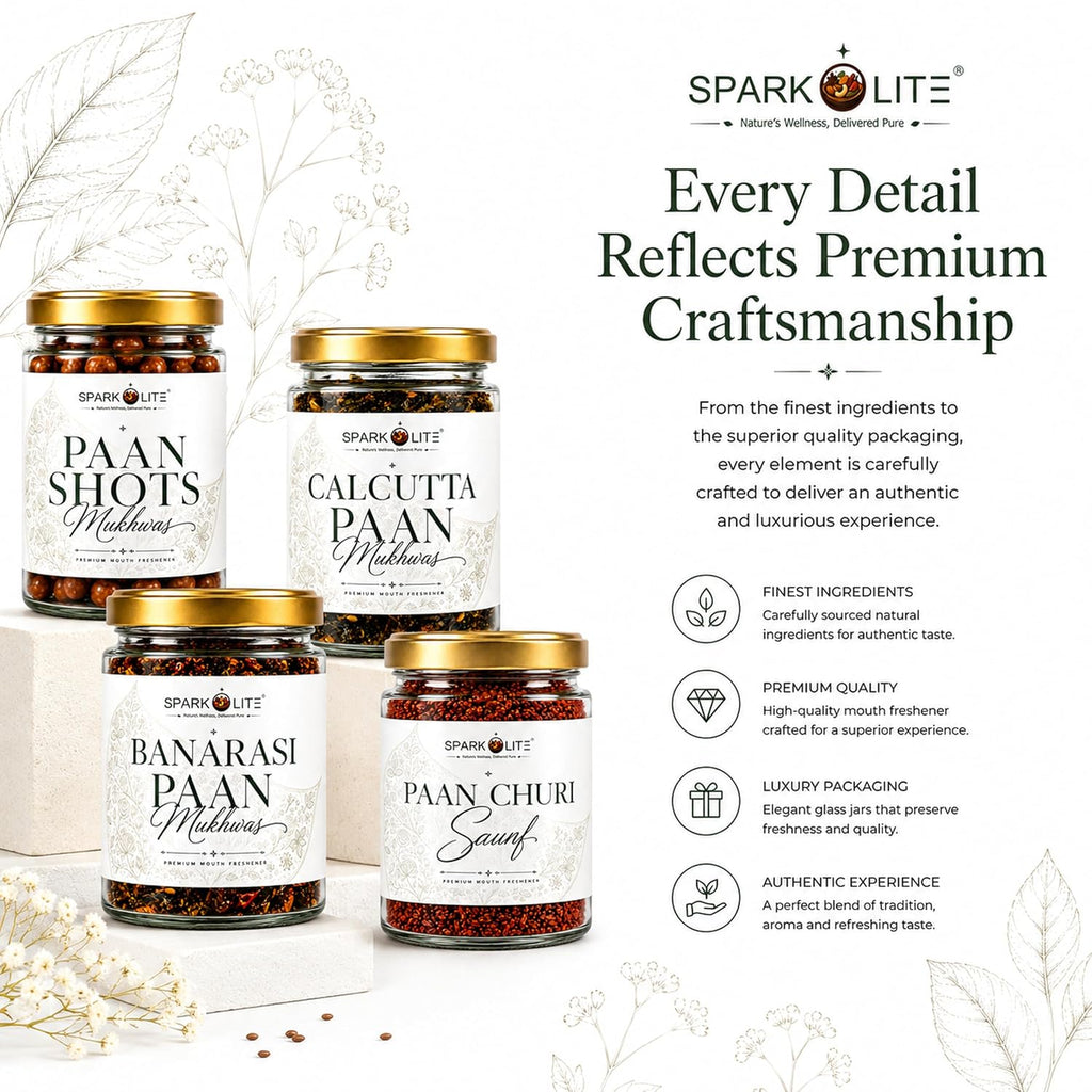 SPARKOLITE® Signature Paan Mukhwas Combo Pack | Calcutta, Banarasi, Shots & Churi Saunf | Premium Mouth Freshener | After-Meal Refreshment | 4 Jars Combo