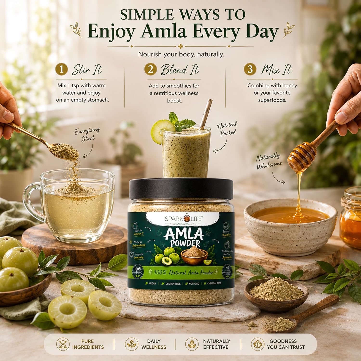 SPARKOLITE® Amla Powder 1kg (Pack of 2 x 500g) | Pure & Natural Amla Fruit Powder | Rich in Vitamin C | Supports Immunity, Hair & Skin Health | No Added Sugar or Preservatives
