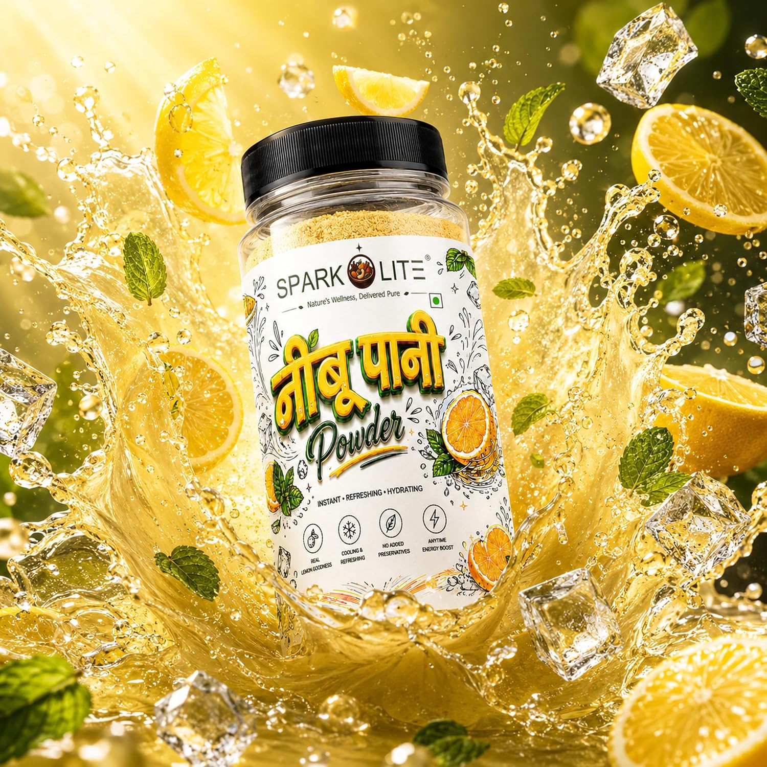 SPARKOLITE® Organic Neembu Pani Powder | Instant Lemon Drink Mix | Refreshing Nimbu Sharbat Premix | Summer Cooling Beverage | Lemonade Powder with Tangy Taste | Easy to Prepare (100 Gram)
