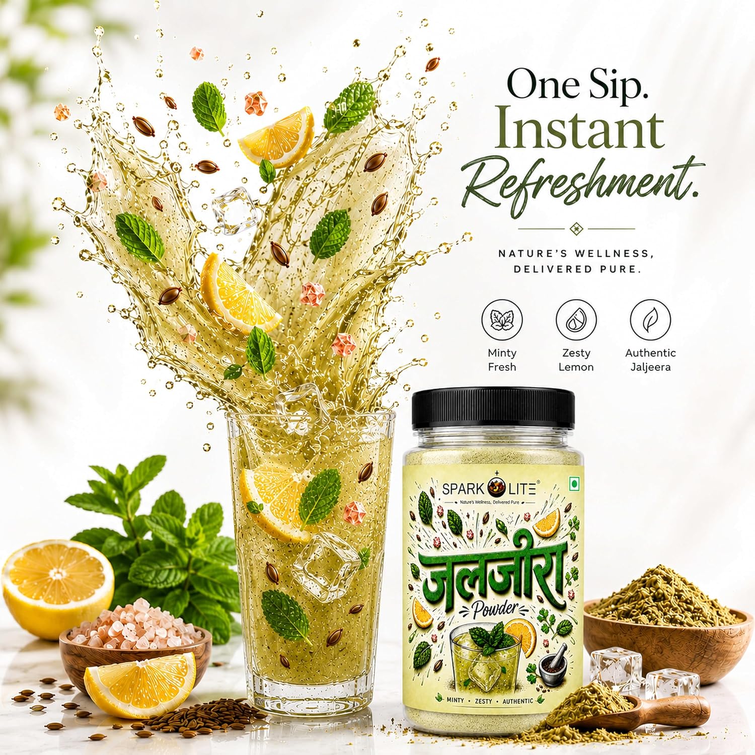 SPARKOLITE® Premium Jaljeera Powder 100g | Instant Jal Jeera Drink Mix | Traditional Indian Digestive Beverage | Mint, Roasted Cumin & Spice Blend | Tangy Summer Cooler Sharbat