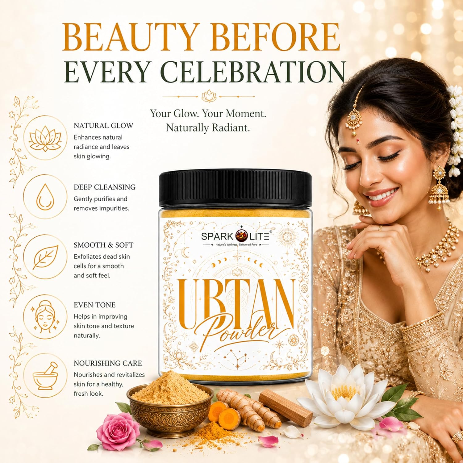 Organic Ubtan Powder for Face & Body 150 Gram| Traditional Ayurvedic Herbal Bath Powder | Natural Skin BrSPARKOLITE® Ubtanemoval Formula | Deep Cleansing & Gentle Exfoliation | For Men & Women