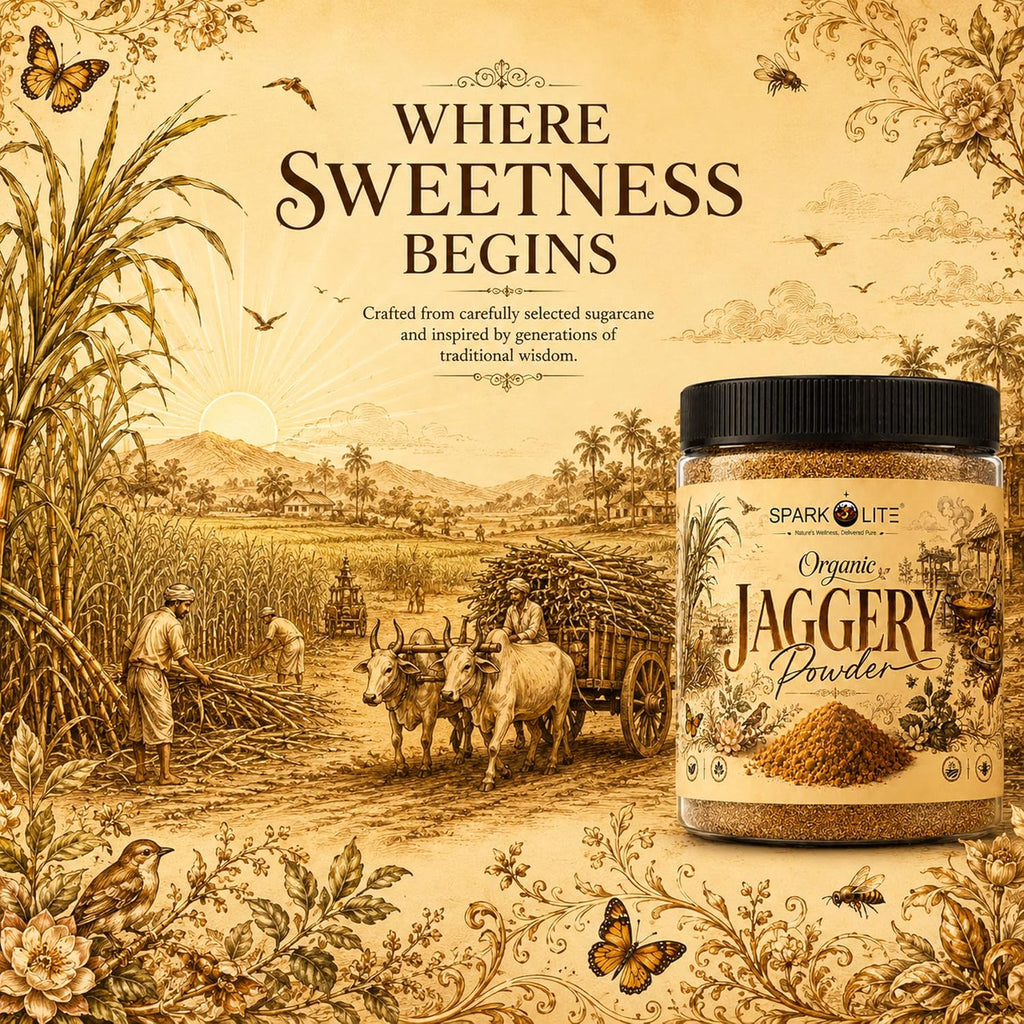 SPARKOLITE® Organic Jaggery Powder 100 Gram | Unrefined Natural Sweetener | Made from Organic Sugarcane Juice | No Chemicals, No Sulphur | Rich Caramel Taste | Alternative to Refined Sugar | For Tea, Coffee, Sweets & Daily Use