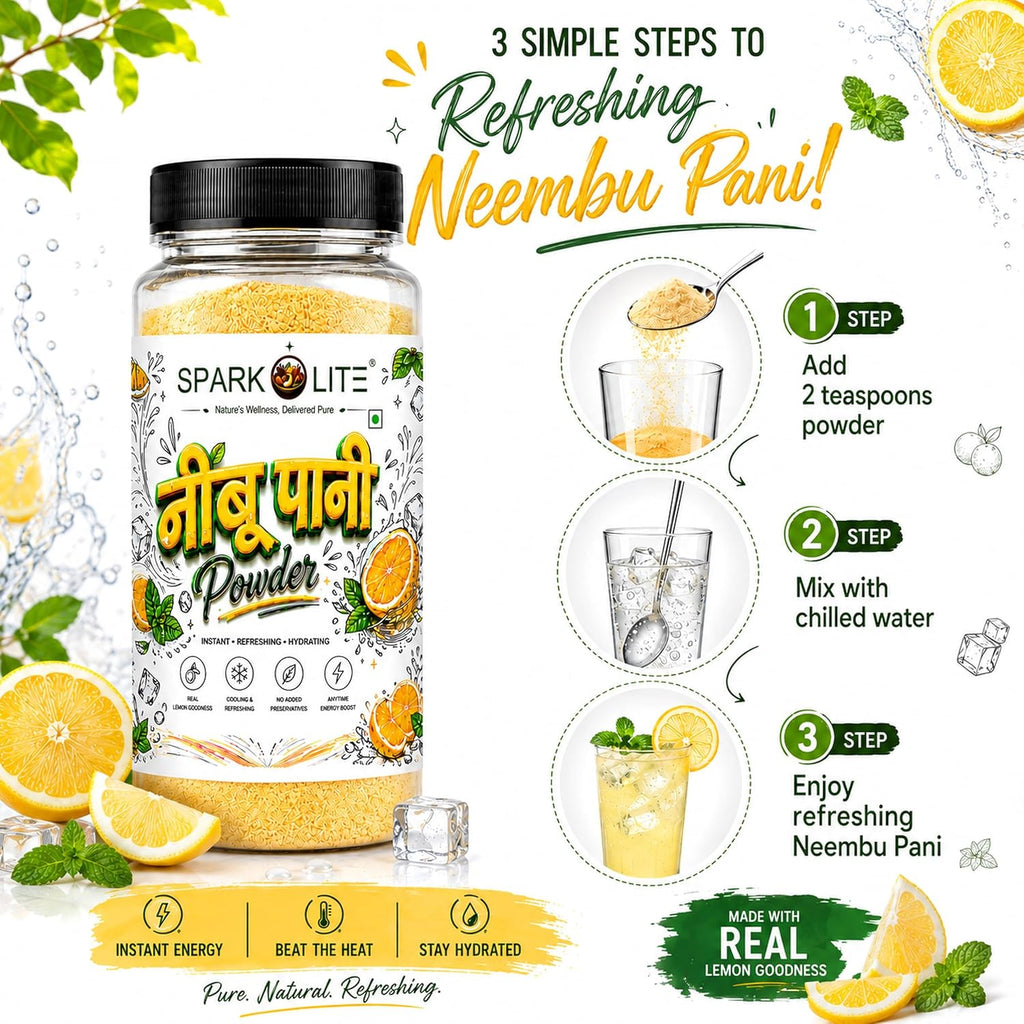 SPARKOLITE® Organic Neembu Pani Powder | Instant Lemon Drink Mix | Refreshing Nimbu Sharbat Premix | Summer Cooling Beverage | Lemonade Powder with Tangy Taste | Easy to Prepare (100 Gram)