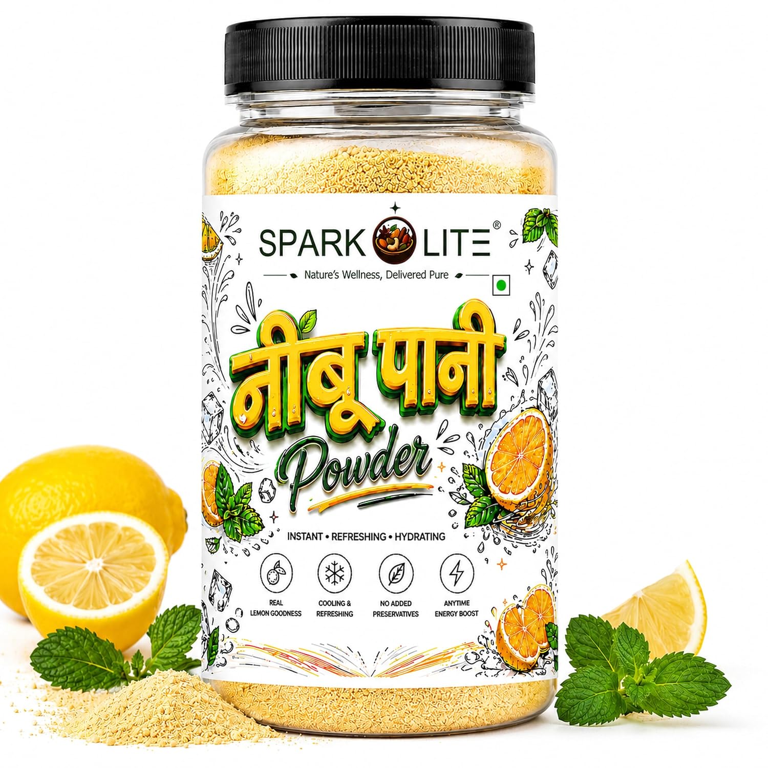 SPARKOLITE® Organic Neembu Pani Powder | Instant Lemon Drink Mix | Refreshing Nimbu Sharbat Premix | Summer Cooling Beverage | Lemonade Powder with Tangy Taste | Easy to Prepare (100 Gram)