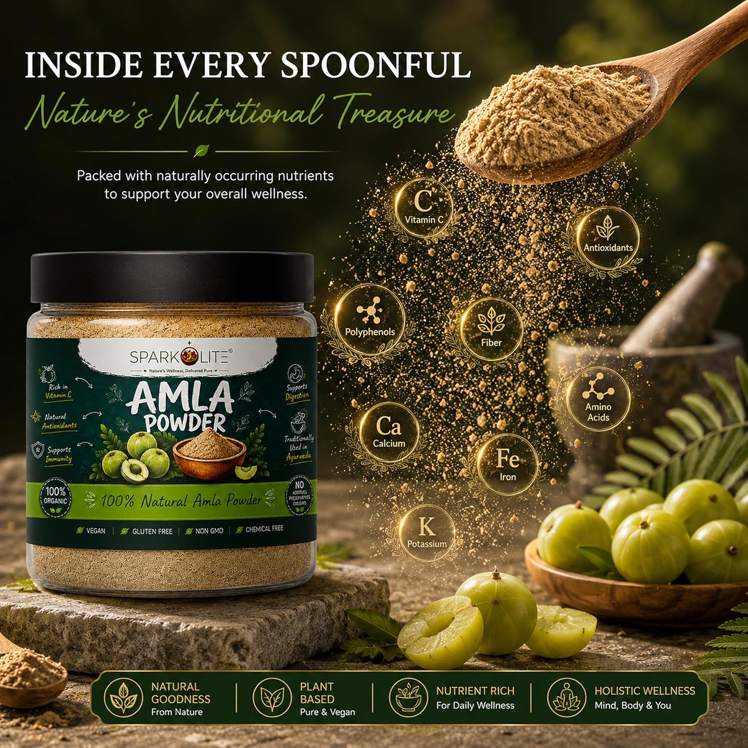 SPARKOLITE® Amla Powder 1kg (Pack of 2 x 500g) | Pure & Natural Amla Fruit Powder | Rich in Vitamin C | Supports Immunity, Hair & Skin Health | No Added Sugar or Preservatives