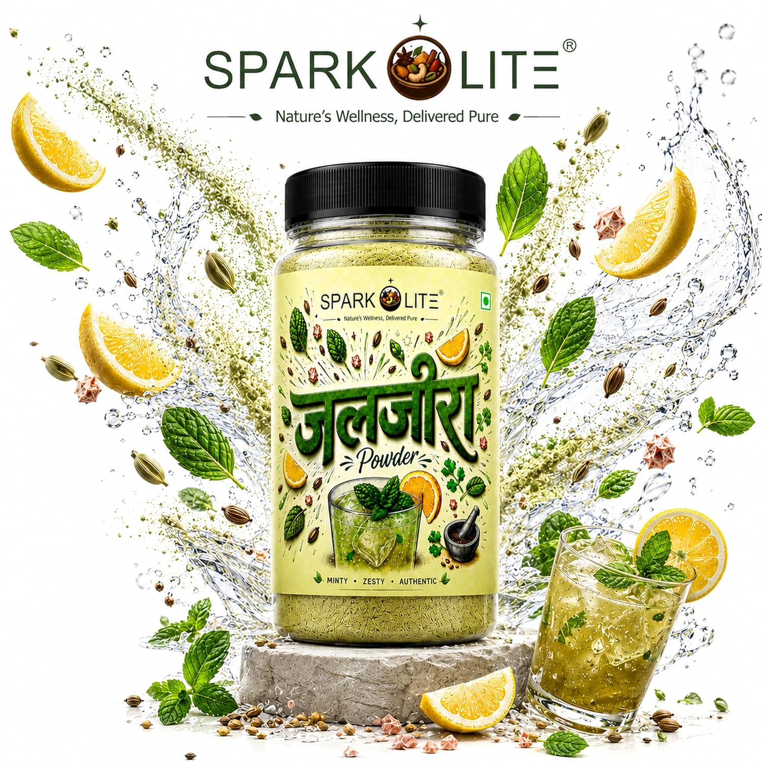 SPARKOLITE® Premium Jaljeera Powder 100g | Instant Jal Jeera Drink Mix | Traditional Indian Digestive Beverage | Mint, Roasted Cumin & Spice Blend | Tangy Summer Cooler Sharbat