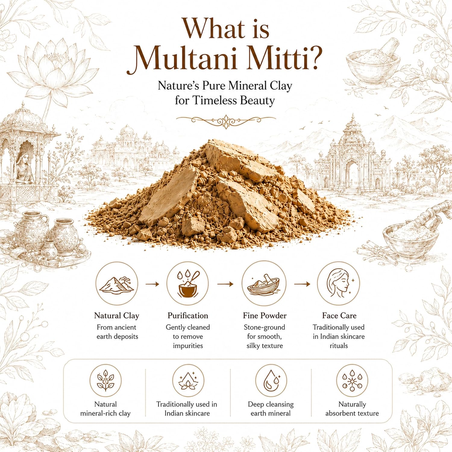 Organic Multani Mitti Powder (Fuller's Earth) 1 Kg (500 Gram x 2) | Natural Face Pack Powder | Fine Clay for DIY Face Masks, Hair Masks & Beauty Care Rituals | No Added Chemicals, Colors or Fragrances