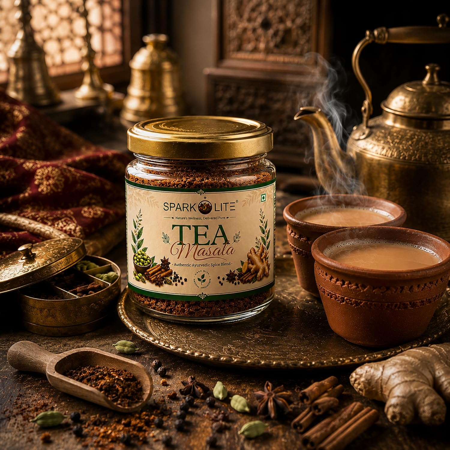 SPARKOLITE® Premium Tea Masala | Authentic Royal Chai Spice Blend with Elaichi, Ginger, Star Anise, Cinnamon & Clove | Strong Kadak Flavor & Rich Aroma | Natural Masala for Tea (50 Gms.)