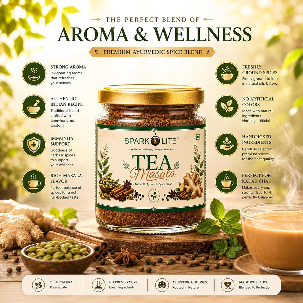 SPARKOLITE® Premium Tea Masala | Authentic Royal Chai Spice Blend with Elaichi, Ginger, Star Anise, Cinnamon & Clove | Strong Kadak Flavor & Rich Aroma | Natural Masala for Tea (50 Gms.)