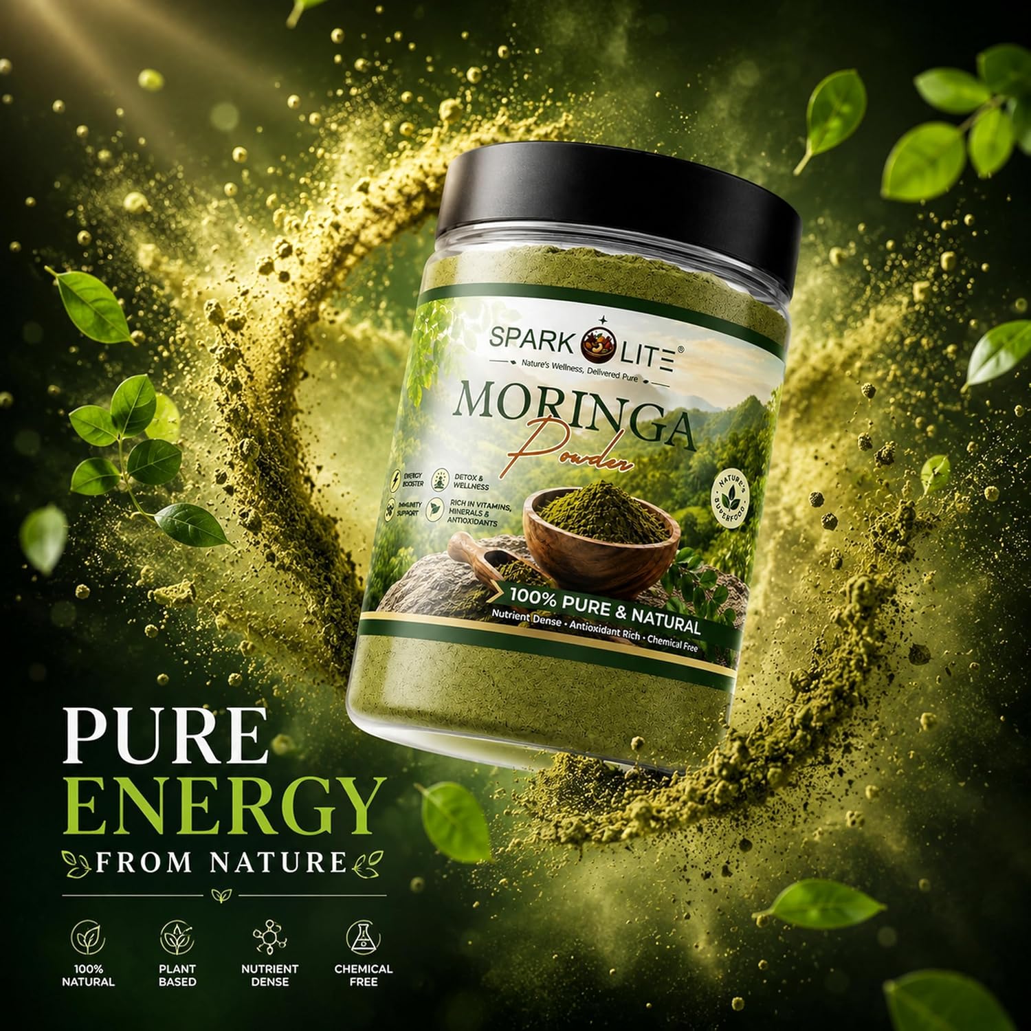 Organic Organic Moringa Powder | Pure Moringa Leaf Powder | Natural Superfood for Energy, Immunity & Detox | Vegan Herbal Supplement | Rich in Iron, Calcium & Antioxidants | No Additives (1 Kg ( pack of 2 x 500 G ))