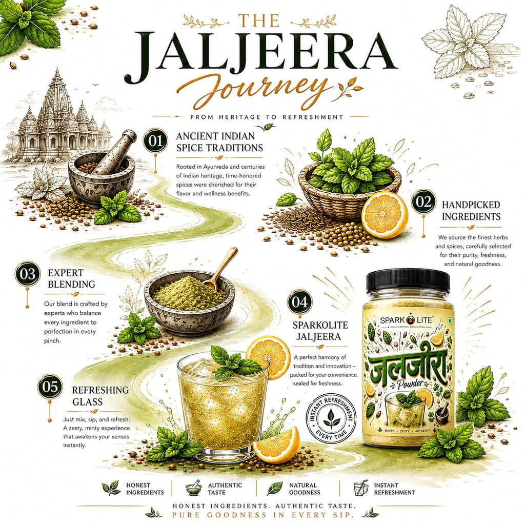 SPARKOLITE® Premium Jaljeera Powder 100g | Instant Jal Jeera Drink Mix | Traditional Indian Digestive Beverage | Mint, Roasted Cumin & Spice Blend | Tangy Summer Cooler Sharbat