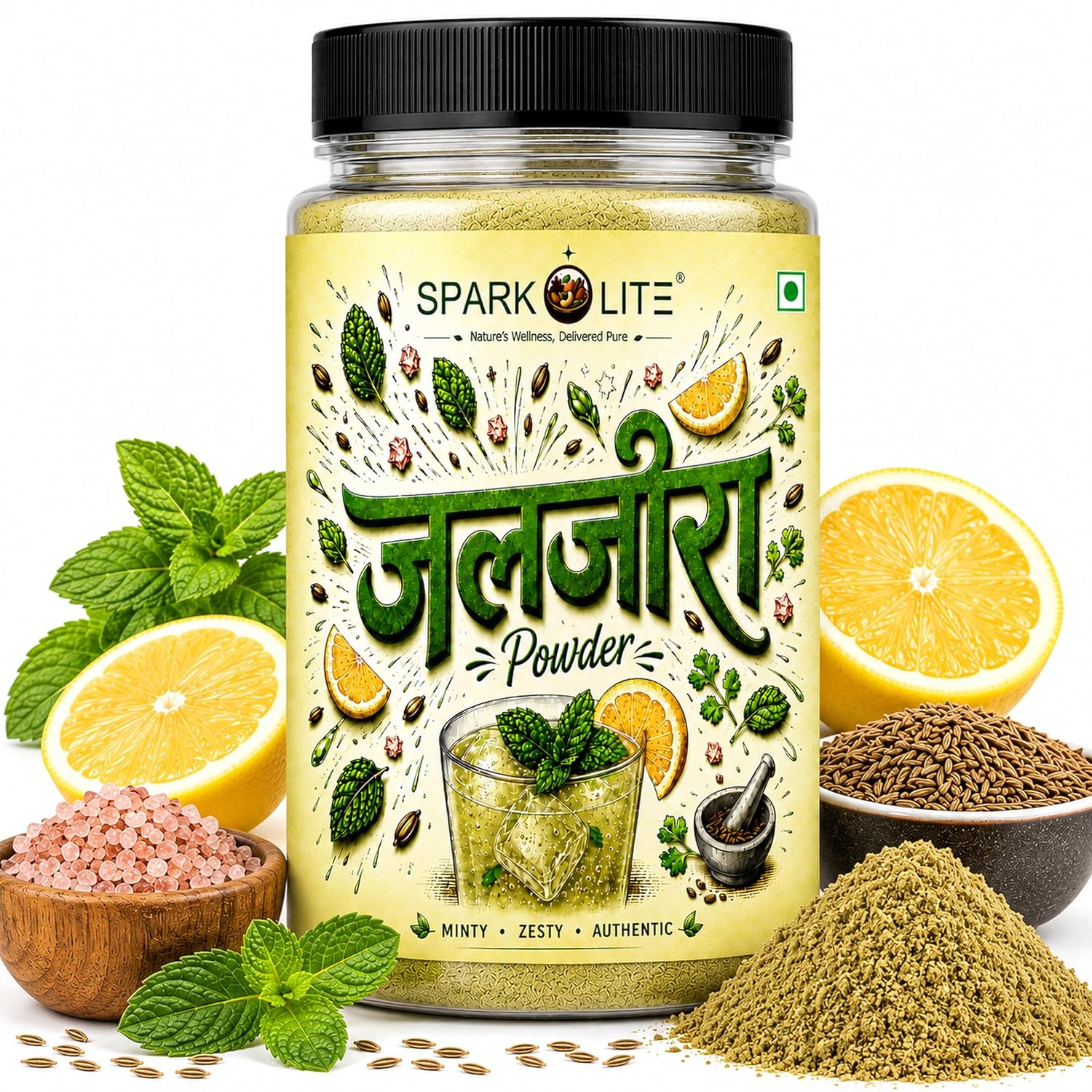 SPARKOLITE® Premium Jaljeera Powder 100g | Instant Jal Jeera Drink Mix | Traditional Indian Digestive Beverage | Mint, Roasted Cumin & Spice Blend | Tangy Summer Cooler Sharbat
