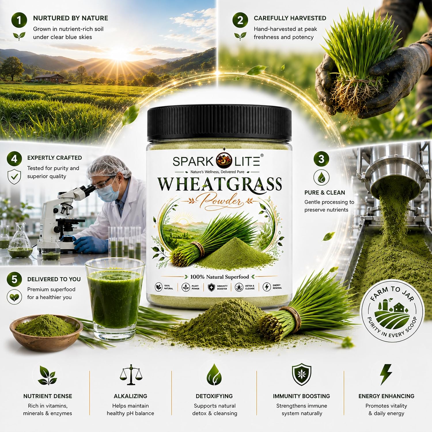 Organic Wheatgrass Powder | Pure Natural Superfood | Rich in Chlorophyll, Antioxidants & Plant Nutrients | Supports Detox, Energy & Daily Wellness | No Added Sugar, Preservatives or Artificial Ingredients | Vegan (1 kg (pack of 2x500 Gms ))