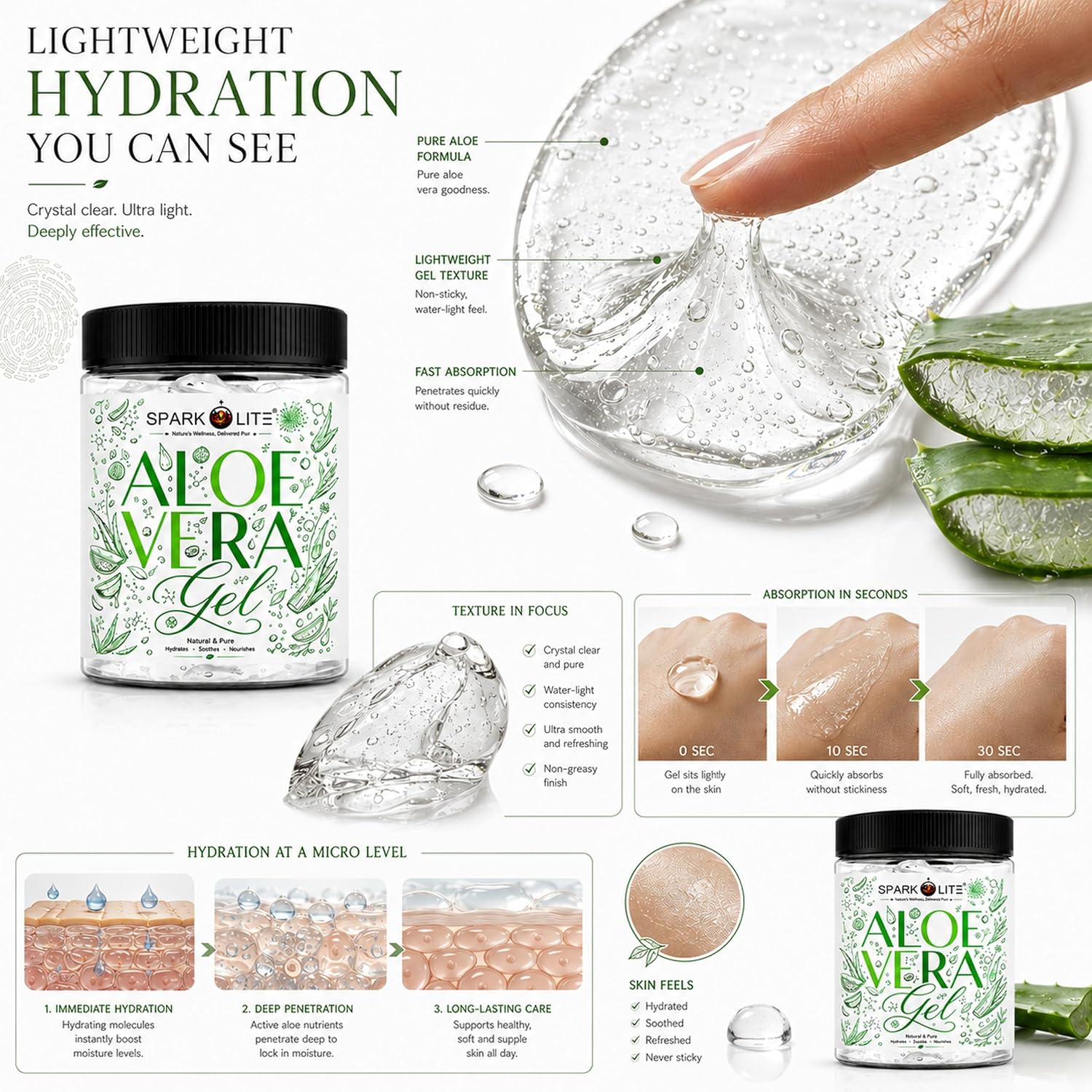 Aloe Vera Gel for Face, Skin & Hair 200 Gram| Enriched with Pure Aloe Vera | Lightweight Non-Sticky Hydration | Cooling & Soothing Daily Care | Suitable for Men & Women