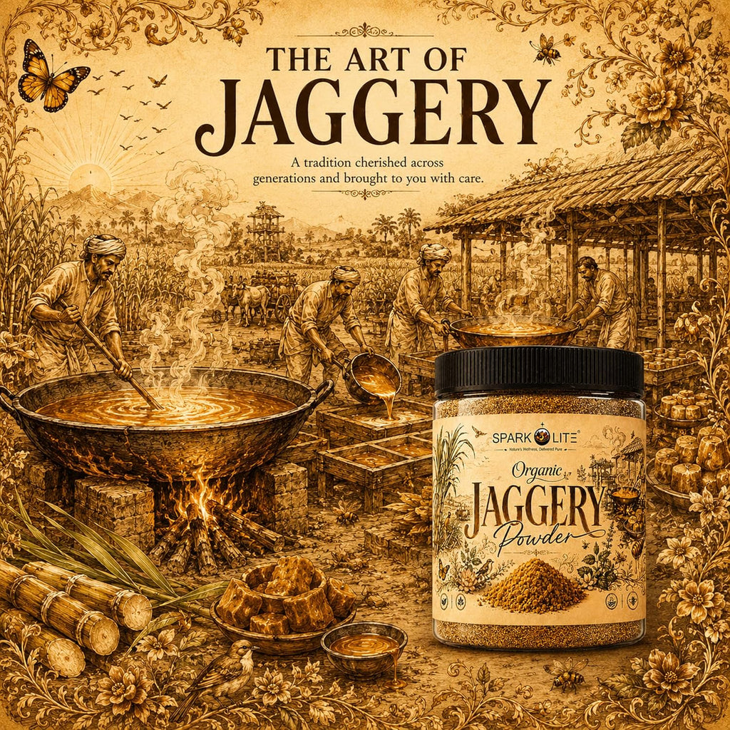 SPARKOLITE® Organic Jaggery Powder 100 Gram | Unrefined Natural Sweetener | Made from Organic Sugarcane Juice | No Chemicals, No Sulphur | Rich Caramel Taste | Alternative to Refined Sugar | For Tea, Coffee, Sweets & Daily Use